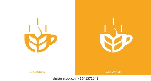 Wheat Drink Logo. Wheat Grain and Cup Mug Drink with Minimalist Style. Natural Drink Logo, Icon, Symbol, Vector, Design Inspiration.