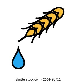Wheat With Drop Icon. Editable Bold Outline With Color Fill Design. Vector Illustration.
