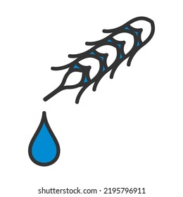 Wheat With Drop Icon. Editable Bold Outline With Color Fill Design. Vector Illustration.