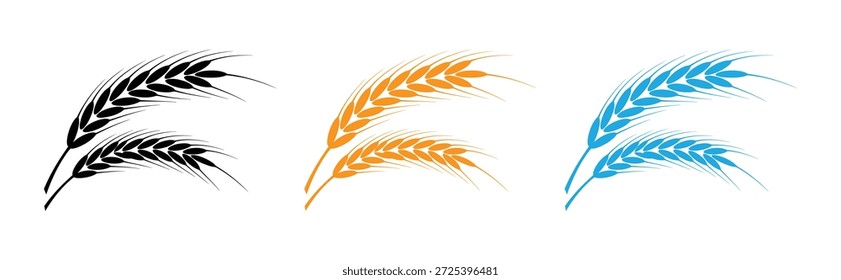  Orelha de trigo. Conjunto de ícone de cereais, vetor de ícone de orelhas de trigo, trigo, cevada, aveia, farinha, conjunto de vetor de ícone de grãos. Colhe grãos de trigo, crescimento de arroz caule e grãos integrais de pão.