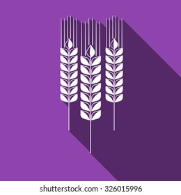 Wheat ear flat icon with long shadow. Vector Illustration