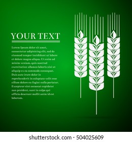 Wheat ear flat icon on green background. Vector Illustration