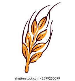 Wheat ear with gold grains and spikes. Golden spikelet with seeds from farm field for making white flour. Agriculture, bakery mascot, wheat crop cartoon vector illustration