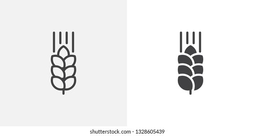 Wheat ear icon. line and glyph version, outline and filled vector sign. Cereals grain linear and full pictogram. Agriculture symbol, logo illustration. Different style icons set