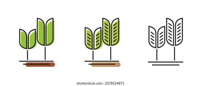 Wheat ear icon logo line simple sprout pictogram vector, grain spica linear outline art graphic illustration, barley corn plant grow, oat cereal bread flour seeding leaf grow image set
