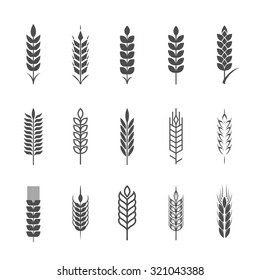 Wheat ear icon set, graphic design elements.