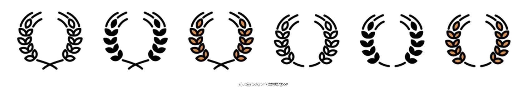 Wheat ear icon vector set. Grain icon collection in line, flat, and round style. Wheat icon on white background. Cereal grain, agriculture, rice stalk, bread, food, harvest symbol. Vector illustration