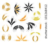 wheat ear icon and wreath set