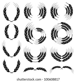 wheat ear icon wreath set