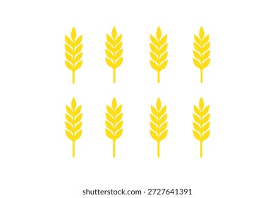 Ícones de orelha de trigo definem silhuetas vetoriais. Coleção de vetores de espigueta de trigo negro. Conjunto de pedúnculo de trigo. Silhuetas de plantas de cereais. silhuetas. ícones vetoriais. Design - eps