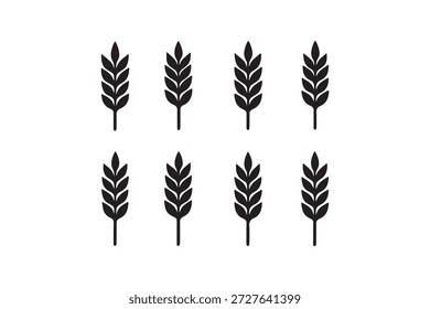 Ícones de orelha de trigo definem silhuetas vetoriais. Coleção de vetores de espigueta de trigo negro. Conjunto de pedúnculo de trigo. Silhuetas de plantas de cereais. silhuetas. ícones vetoriais. Design - eps