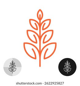 Wheat ear line style logo. Grain crops stylized symbol. branch of a plant with leaves icon. Editable stroke.