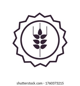 Wheat ear on seal stamp line style icon design, Food grain and agriculture theme Vector illustration