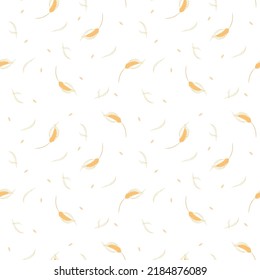 Wheat ear seamless pattern. On a transparent background. Yellow-brown ear, grain, stem. For modern clothing design. Print on fabric. Digital, paper products. Interior of the house.