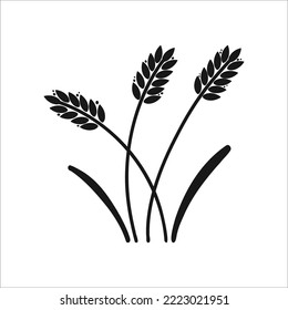 Wheat ears. Barley or rice black silhouette, beer or bakery logo isolated elements, organic farm elements for label and emblem, bread packaging, decorative objects, ripe spikelets, vector illustration