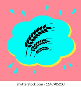 Wheat ears. Black icon in a bubble on a pink background. Vector