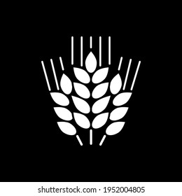 Wheat ears dark mode glyph icon. Grain crop. Farmers harvest. Staple food. Ingredient for baking beard. Agriculture production. White silhouette symbol on black space. Vector isolated illustration