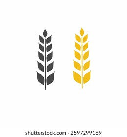 Wheat ears. Double buds. Set. Black and yellow. Agricultural icon. 