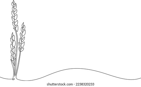 Wheat ears grain in continuous one line drawing. Cereal bakery agriculture concept. Vector minimalist concept.