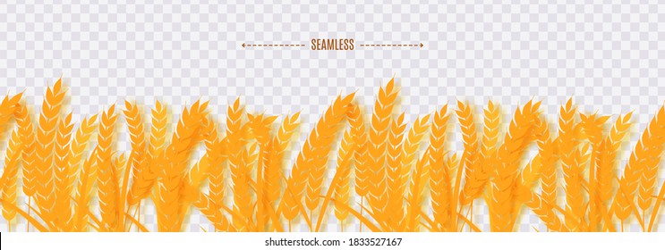 Wheat ears horizontal seamless border in paper style. 3d farming with barley harvest element for farm banner design. Golden spikelets in a row with the shade papercut vector illustration of origami