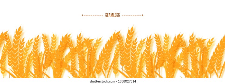 Wheat ears horizontal seamless border in paper style. 3d farming with barley harvest element for farm banner design. Golden spikelets in a row with the shade papercut vector illustration of origami