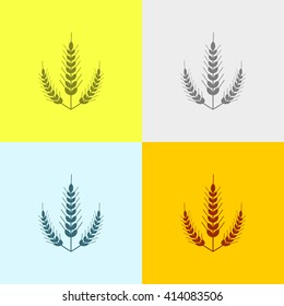 Wheat Ears Icon on Four Different Backgrounds. Eps-10.