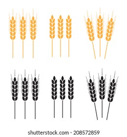 Juego de iconos de las orejas de trigo. Símbolos agrícolas sobre fondo blanco. Elementos de diseño para el embalaje de pan o etiqueta de cerveza. Ilustración vectorial.