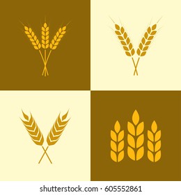 Wheat ears icon set. Barley or grain signs. Vector illustration.