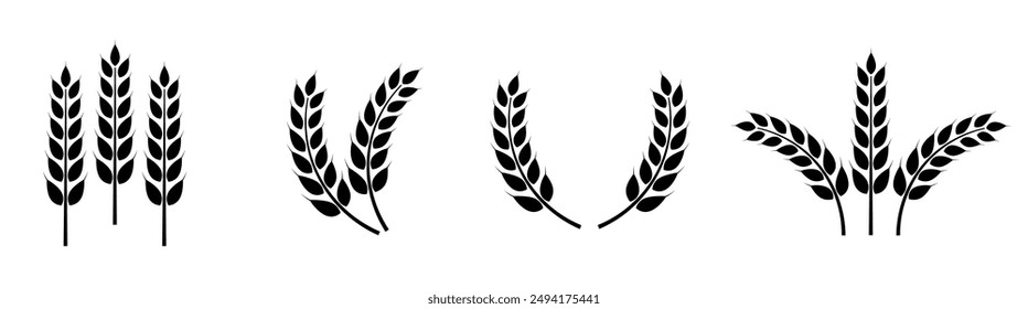 Wheat ears icon set. Wheat logo. Grain spikes set icons.Grain icon. Agriculture symbol. vector illustration