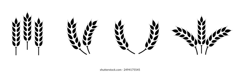 Wheat ears icon set. Wheat logo. Grain spikes set icons.Grain icon. Agriculture symbol. vector illustration