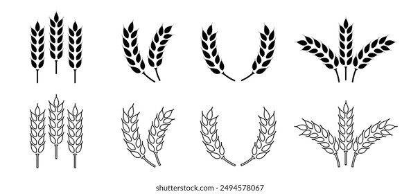 Wheat ears icon set. Wheat logo. Grain spikes set icons.Grain icon. Agriculture symbol. vector illustration