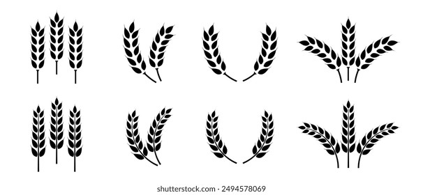 Wheat ears icon set. Wheat logo. Grain spikes set icons.Grain icon. Agriculture symbol. vector illustration