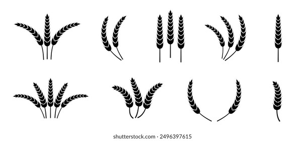 Weizenähren-Symbolsatz. Weizenlogo. Kornspitzen setzen Symbole.Kornsymbol. Symbol Landwirtschaft. Vektorgrafik