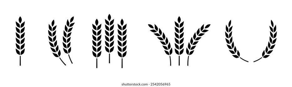 Weizenähren-Symbolsatz. Weizenlogo. Kornspitzen setzen Symbole.Kornsymbol. Symbol Landwirtschaft. Vektorgrafik