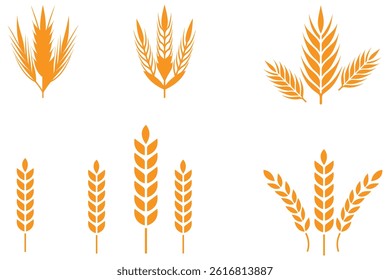 Wheat ears icon set. Wheat logo. Grain spikes set icons.Grain icon. Agriculture symbol. vector illustration