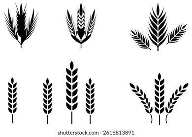 Wheat ears icon set. Wheat logo. Grain spikes set icons.Grain icon. Agriculture symbol. vector illustration