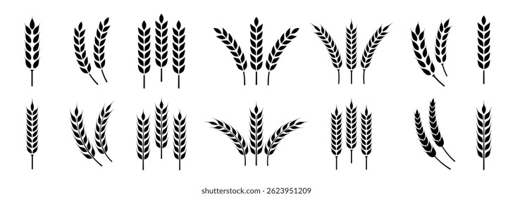 Wheat ears icon set. Wheat logo. Grain spikes set icons.Grain icon. Agriculture symbol. vector illustration
