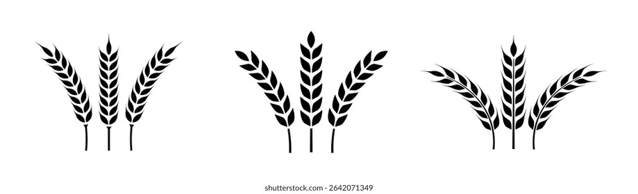 Wheat ears icon set. Wheat logo. Grain spikes set icons.Grain icon. Agriculture symbol. vector illustration