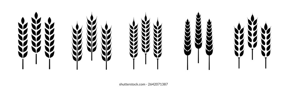 Wheat ears icon set. Wheat logo. Grain spikes set icons.Grain icon. Agriculture symbol. vector illustration