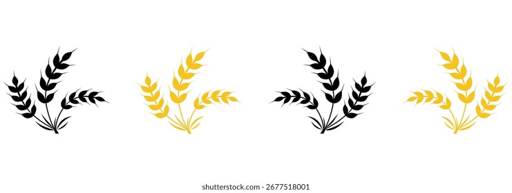 Conjunto de ícones de orelhas de trigo. Logotipo do trigo. Os picos de grãos definem ícones. Ícone Granulado. Símbolo agrícola. ilustração vetorial. Silhuetas de orelha de trigo, ideal para logotipos de agricultura, rótulos de produtos orgânicos. eps 10