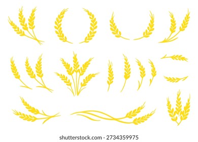 Conjunto de ícones de orelhas de trigo. Logotipo do trigo. Picos de grãos definem ícones.Ícone de grãos. Símbolo de agricultura. ilustração vetorial