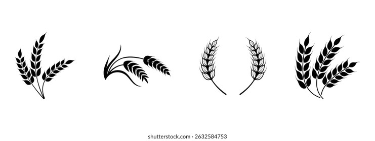 Wheat ears icon set. Vector illustration of wheat ear, perfect for bakery logos, organic labels, and rural-themed designs.