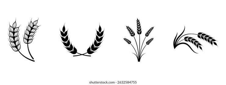 Wheat ears icon set. Vector illustration of wheat ear, perfect for bakery logos, organic labels, and rural-themed designs.