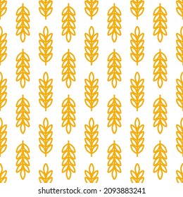 Wheat ears icon vector farm seamless pattern background. Line whole grain symbol illustration for organic eco bakery business, agriculture, beer on white background.