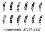 Wheat ears icons. Grain spike icon. Agriculture symbol. Gluten sign. Cereal, bread, harvest, bakery logo. Organic wheat plants. Vector illustration.