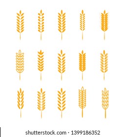 Wheat Ears Icons and Logo Set. For Identity Style of Natural Product Company and Farm Company. Organic wheat, bread agriculture and natural eat. 