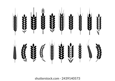 Wheat Ears Icons and Logo Set. For Identity Style. Organic wheat, bread agriculture. Vector