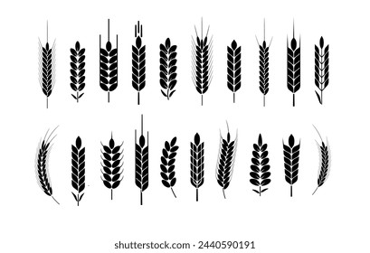 Wheat Ears Icons and Logo Set. For Identity Style. Organic wheat, bread agriculture. Vector