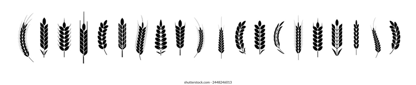 Wheat Ears Icons and Logo Set. For Identity Style. Organic wheat, bread agriculture. Vector