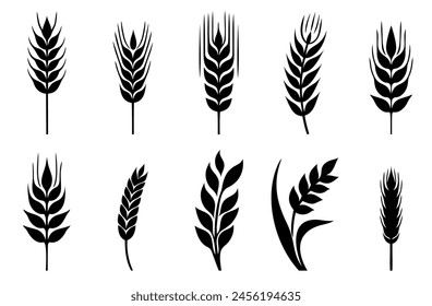 Wheat Ears Icons and Logo Set. For Identity Style of Natural. Organic wheat, bread agriculture and natural eat.